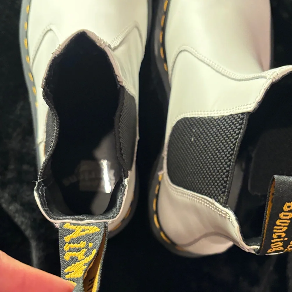 Dr. Martens White Chelsea Boots with Black Soles